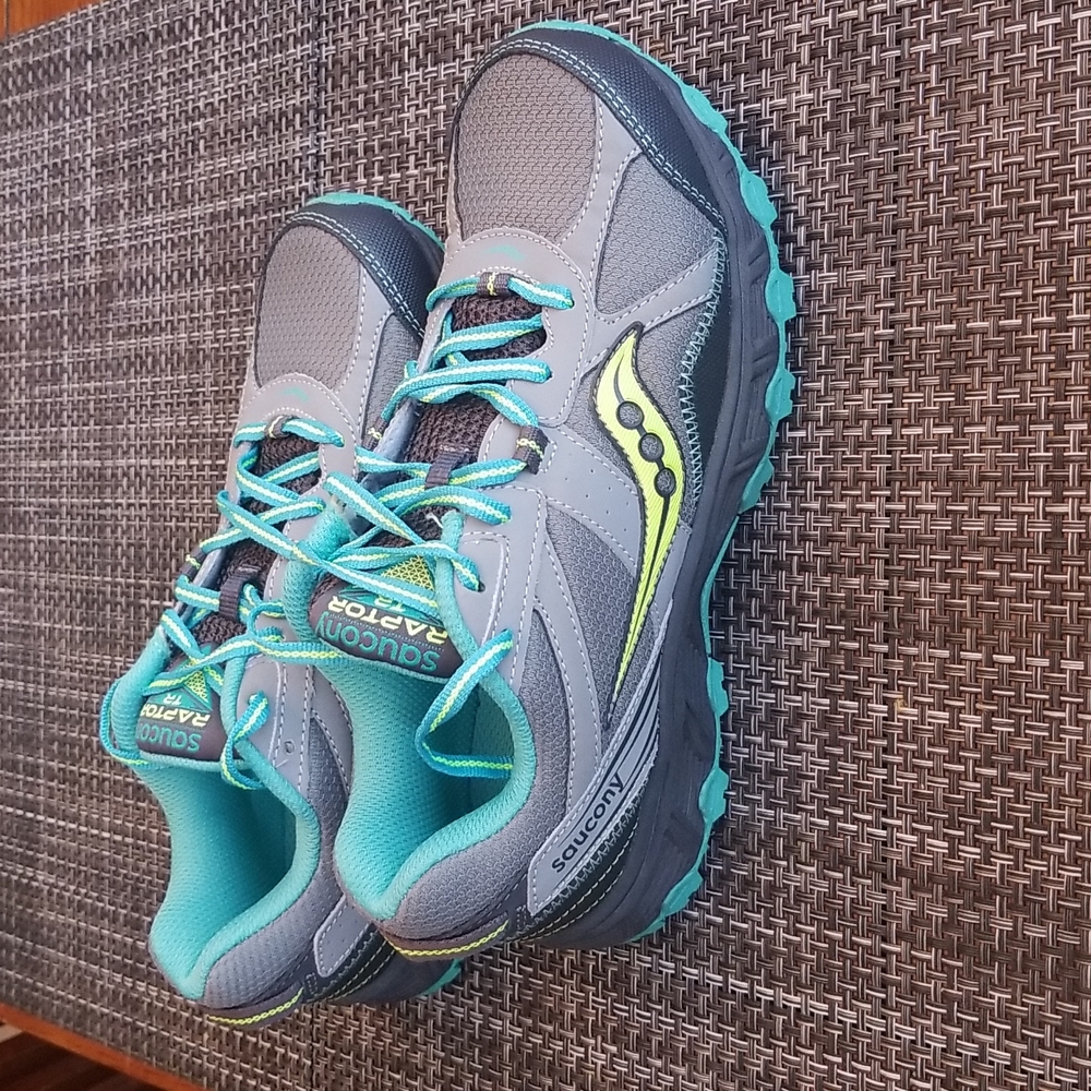 Saucony Raptor TR Grey w/Teal Yellow Tennis 8.5